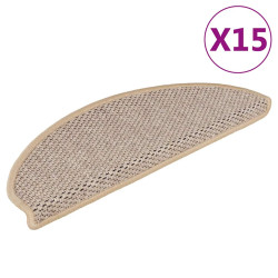 Tapetes escada adesivos aspeto sisal 15pcs 65x21x4cm bege-claro