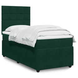 Cama com molas/colchão 90x200 cm veludo verde-escuro