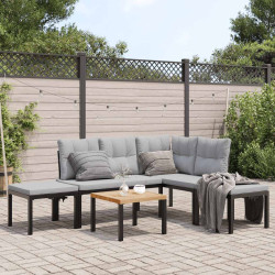 5 Pcs sofás de jardim com almofadões aço revestido a pó preto