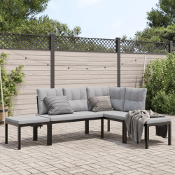 4 Pcs sofás de jardim com almofadões aço revestido a pó preto