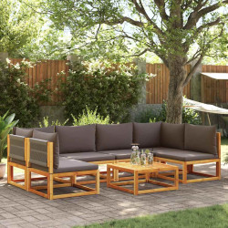 Conjunto de sofás de jardim de 7 peças com almofadas de madeira de acácia e corda
