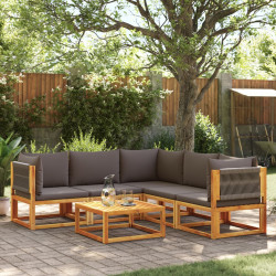 Conjunto de sofás de jardim de 6 peças com almofadas de madeira de acácia e corda