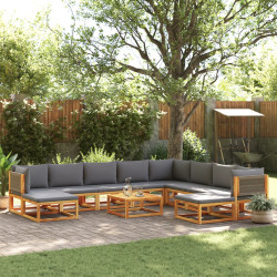 Conjunto de sofás de jardim de 11 peças com almofadas de madeira de acácia e corda