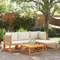 Conjunto de sofás de jardim de 5 peças com almofadas de madeira de acácia e vime