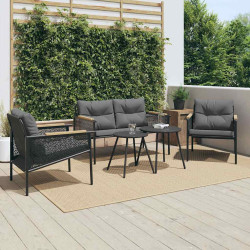5 Pcs conjunto mobiliário de varanda com almofadões aço preto