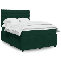 Cama com molas/colchão 160x200 cm veludo verde-escuro