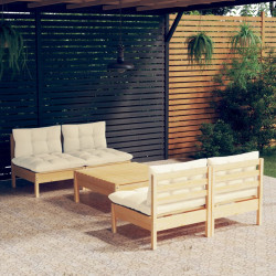 5 Pcs conjunto lounge jardim c/ almofadões cor creme pinho