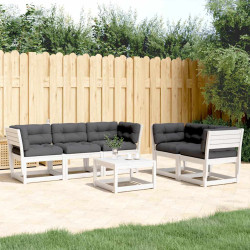 5 Pcs conj. sofás de jardim c/ almofadões pinho maciço branco