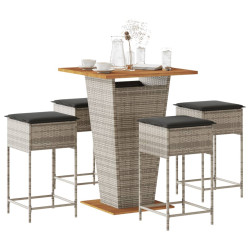 5 Pcs conjunto de bar p/ jardim c/ almofadões vime PE cinzento