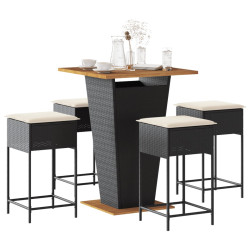 5 Pcs conjunto de bar p/ jardim c/ almofadões vime PE preto