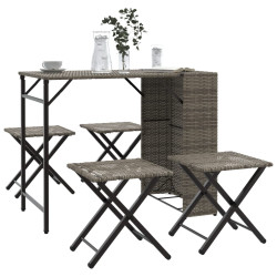 5 Pcs conjunto de jantar para jardim dobrável vime PE cinzento