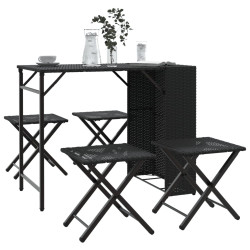 5 Pcs conjunto de jantar para jardim dobrável vime PE preto