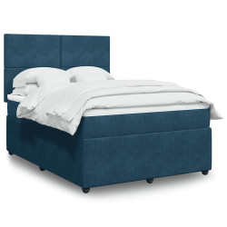 Cama com molas/colchão 160x200 cm veludo azul-escuro