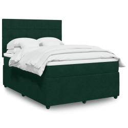 Cama com molas/colchão 140x200 cm veludo verde-escuro