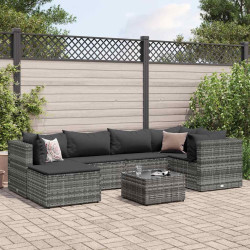 7 Pcs conjunto lounge de jardim c/ almofadões vime PE cinzento