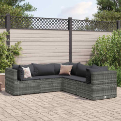 5 Pcs conjunto lounge de jardim c/ almofadões vime PE cinzento