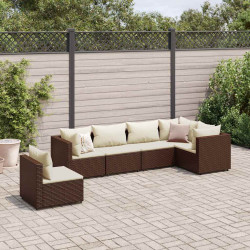 6 Pcs conj. lounge jardim c/ almofadões 6 pcs vime PE castanho