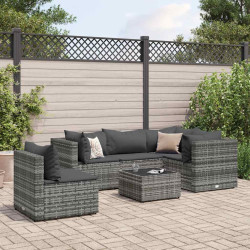 6 Pcs conjunto lounge de jardim c/ almofadões vime PE cinzento