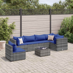 7 Pcs conjunto lounge de jardim c/ almofadões vime PE cinzento