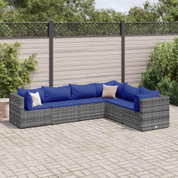 6 Pcs conjunto lounge de jardim c/ almofadões vime PE cinzento