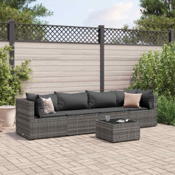5 Pcs conjunto lounge de jardim c/ almofadões vime PE cinzento