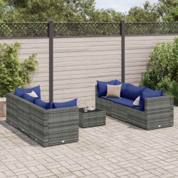7 Pcs conjunto lounge de jardim c/ almofadões vime PE cinzento