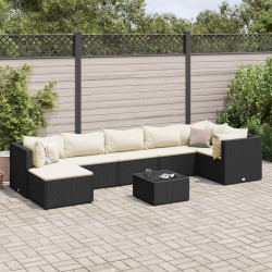 8 Pcs conjunto lounge de jardim c/ almofadões vime PE preto