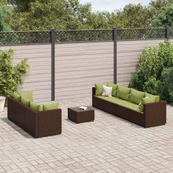 8 Pcs conjunto lounge jardim c/ almofadões vime PE castanho