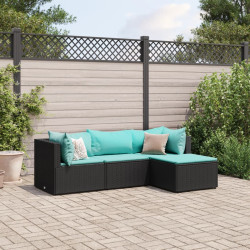 4 Pcs conjunto lounge de jardim c/ almofadões vime PE preto