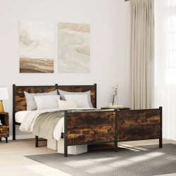 Estrutura de cama sem colchão 137x190 cm metal carvalho fumado