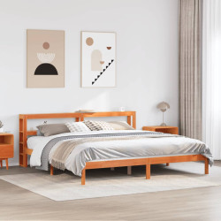 Estrutura cama c/ cabeceira 200x200cm pinho maciço castanho-mel
