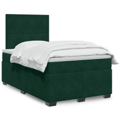 Cama boxspring com colchão 120x190 cm veludo verde-escuro