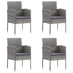 Cadeiras jardim c/ almofadões cinza escuro 4 pcs vime PE cinza
