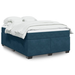 Cama com molas/colchão 160x200 cm veludo azul-escuro