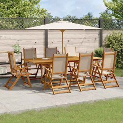 9 Pcs conjunto de jantar para jardim acácia maciça e textilene