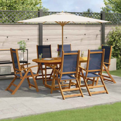 7 Pcs conjunto de jantar para jardim acácia maciça e textilene