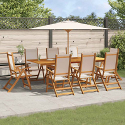 9 Pcs conjunto de jantar para jardim acácia maciça e textilene