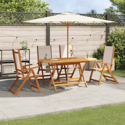 5 Pcs conjunto de jantar para jardim acácia maciça e textilene