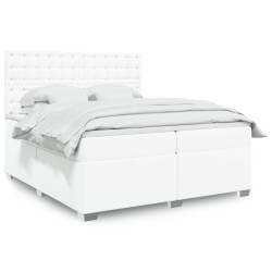 Cama com molas/colchão 200x200 cm couro artificial branco