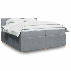 Cama com molas/colchão 200x200 cm tecido cinza-claro