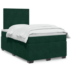 Cama boxspring com colchão 120x200 cm veludo verde-escuro