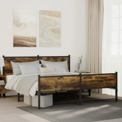 Estrutura de cama sem colchão 183x213cm metal carvalho fumado