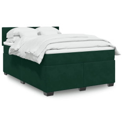 Cama com molas/colchão 140x200 cm veludo verde-escuro