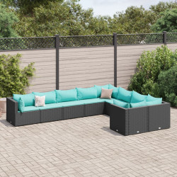 9 Pcs conjunto de sofás p/ jardim c/ almofadões vime PE preto