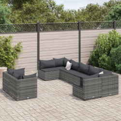 9 Pcs conjunto sofás p/ jardim com almofadões vime PE cinzento