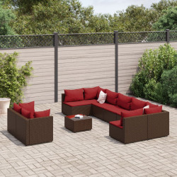 10 Pcs conj. sofás jardim com almofadões vime PE castanho
