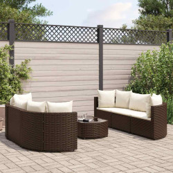 7 Pcs conjunto de sofás jardim c/ almofadões vime PE castanho