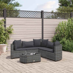 6 Pcs conjunto sofás de jardim com almofadões vime cinzento