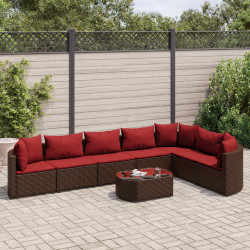 8 Pcs conjunto sofás de jardim c/ almofadões vime PE castanho