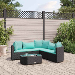 6 Pcs conjunto sofás de jardim c/ almofadões vime PE preto